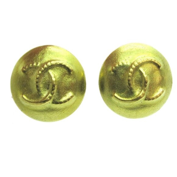 Chanel Button Earrings Clip-On Gold - Picture 1 of 4